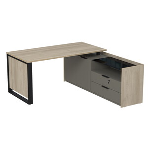 Стол рабочий на опорной двусоставной тумбе, с ящиками (метабокс), с замком