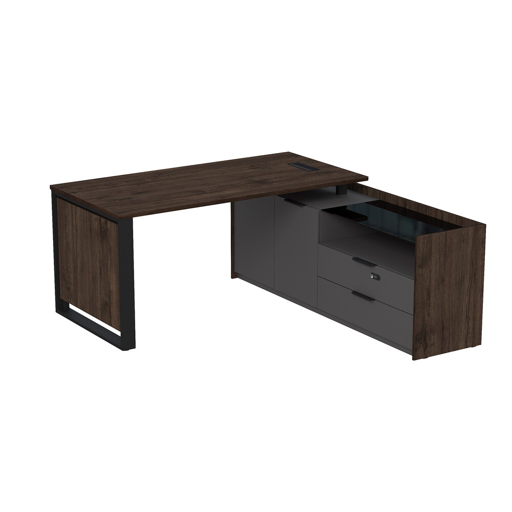 Стол рабочий с люч, на опор двусоставной тумбе, с ящиками (метабокс), с код замком