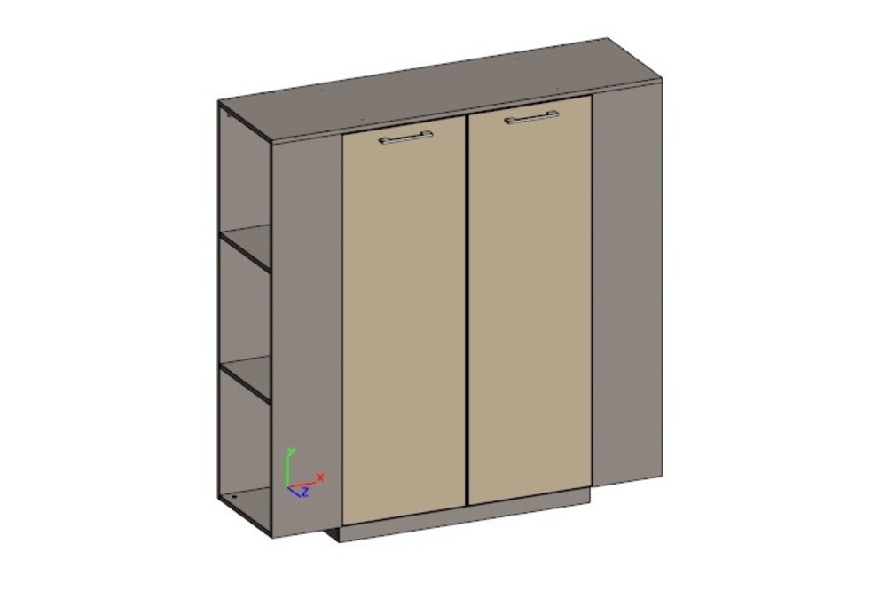 Шкаф средний универсальный с боковыми стеллажами (двери в ал. рамке)