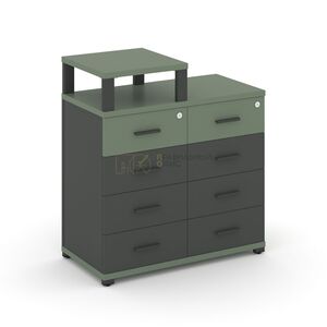 Тумба приставная широкая 8 ящиков с надставкой узкой