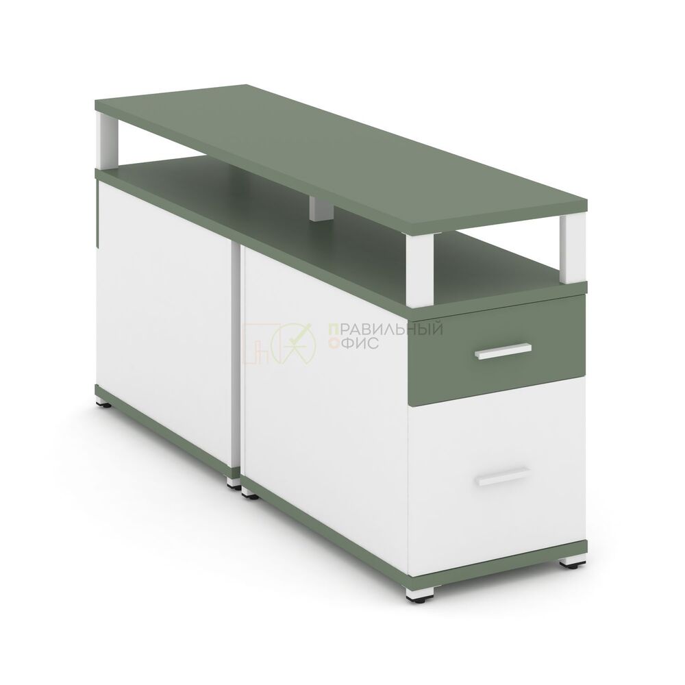 Тумба двухсторонняя приставная 1 ящик + 1 распашной фасад с надставкой