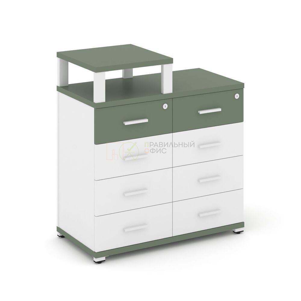 Тумба приставная широкая 8 ящиков с надставкой узкой