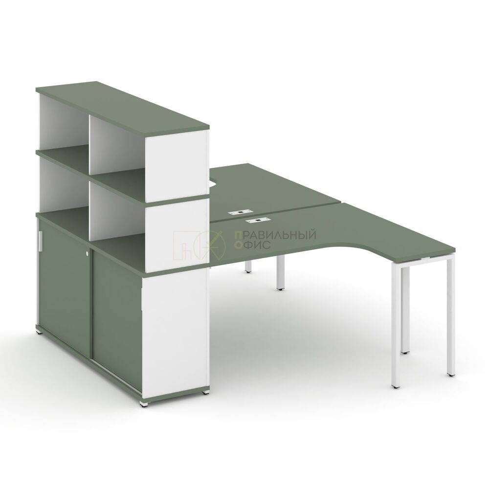 Рабочая станция с опорным шкафом-купе с надставкой высокой