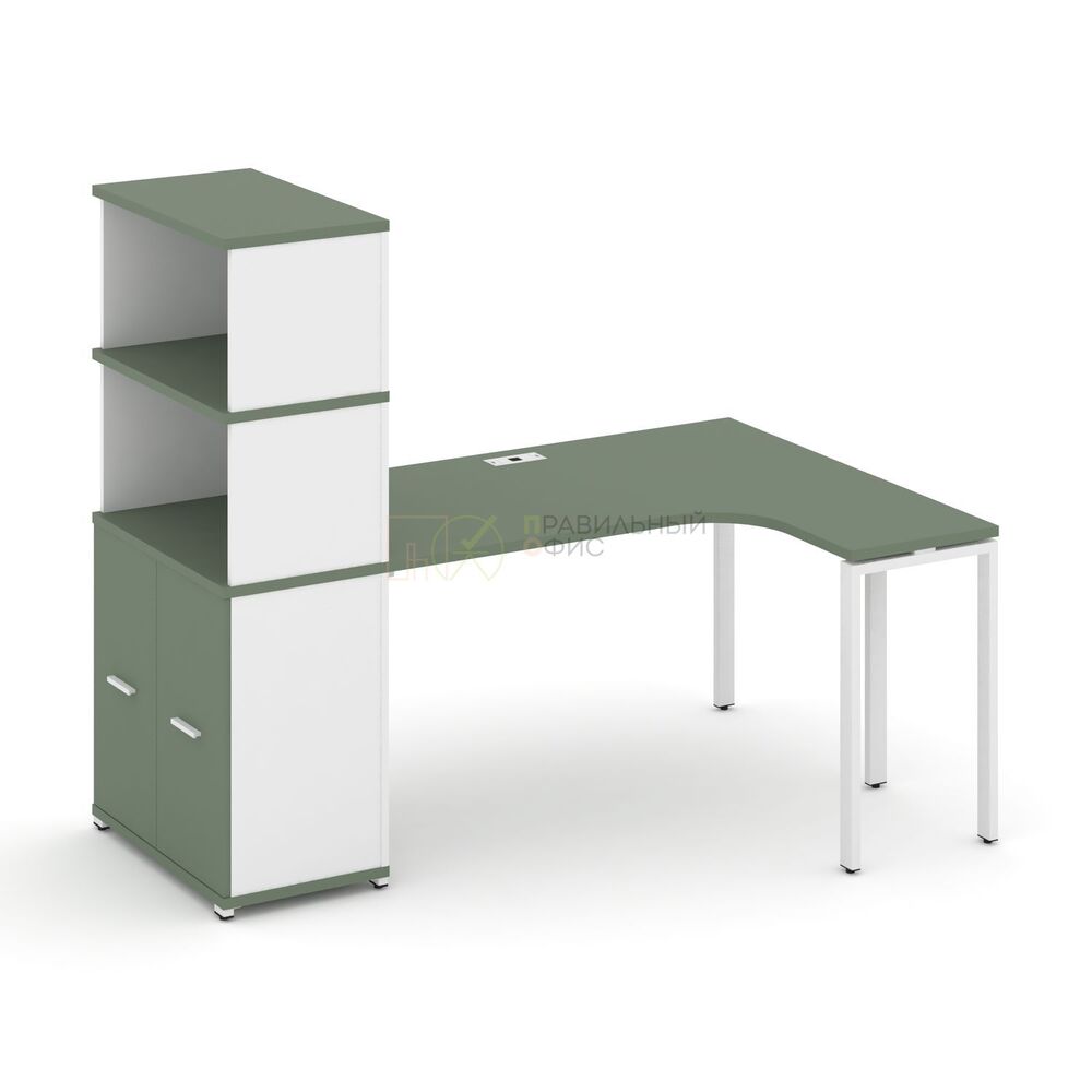 Стол эргономичный с опорным распашным шкафом с надставкой высокой правый