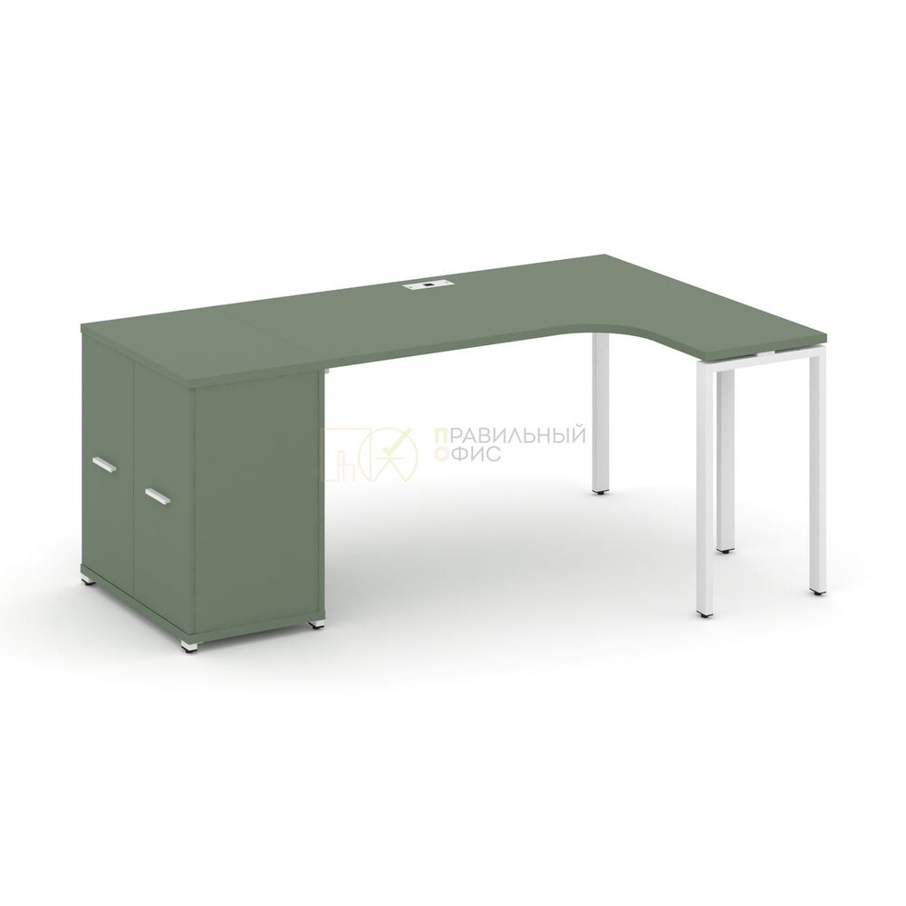 Стол эргономичный с опорным распашным шкафом левый