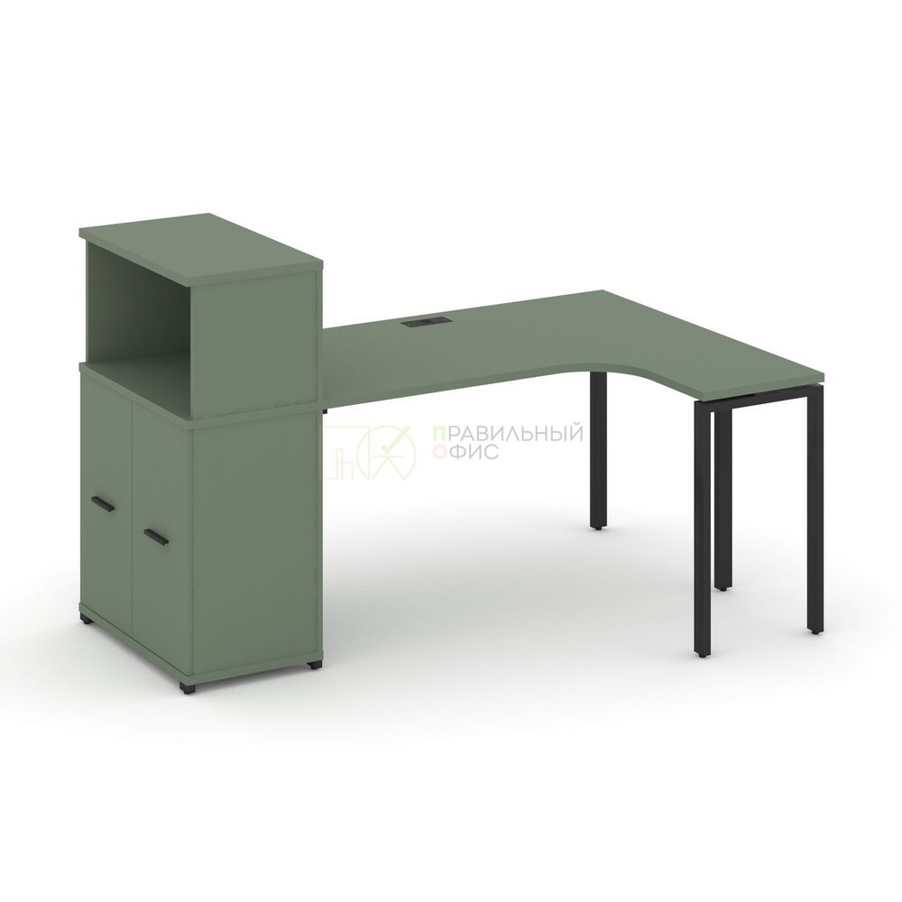 Стол эргономичный с опорным распашным шкафом с надставкой низкой правый