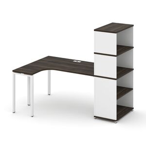 Стол эргономичный с опорным стеллажом с надставкой высокой левый