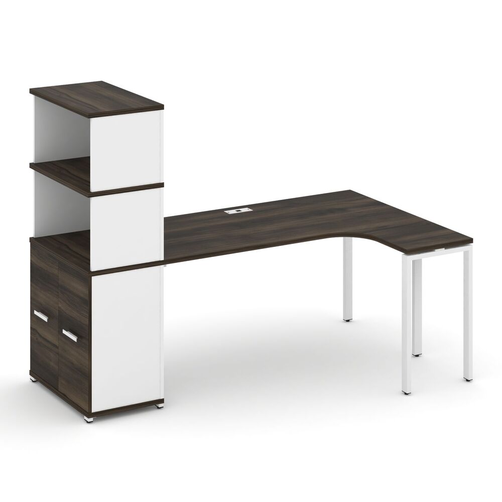 Стол эргономичный с опорным распашным шкафом с надставкой высокой правый