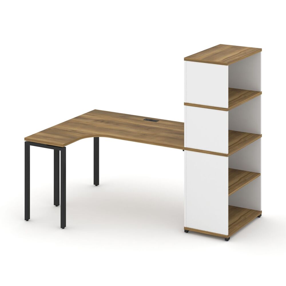 Стол эргономичный с опорным стеллажом с надставкой высокой левый