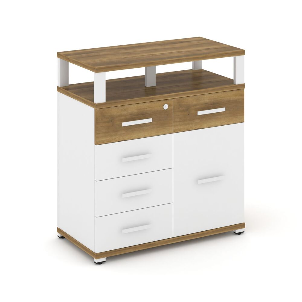 Тумба приставная широкая 5 ящиков + 1 распашной фасад с надставкой широкой