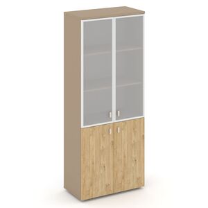 Шкаф высокий широкий (2 низких фасада ЛДСП+2 средних фасада стекло в раме )