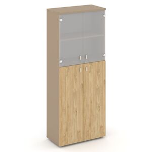 Шкаф высокий широкий (2 средних фасада ЛДСП+2 низких фасада стекло)