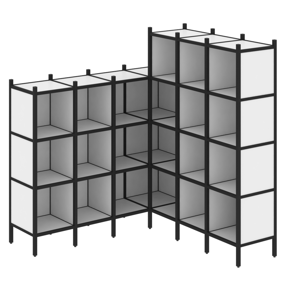 Угловой внутренний стеллаж наборный