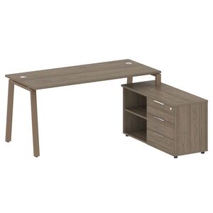 Рабочая станция на А-образном м/к с опорной тумбой правая