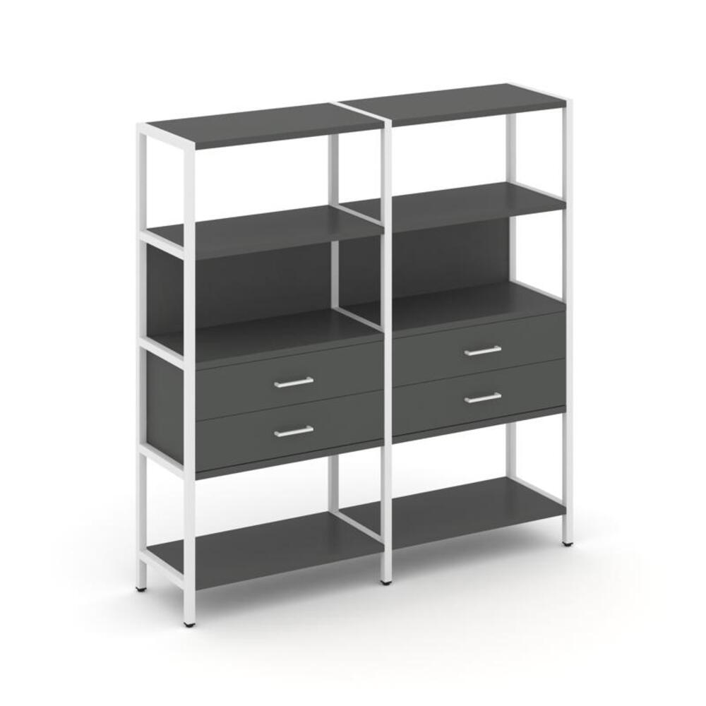 Двухсекционный стеллаж четырехярусный с ящиками