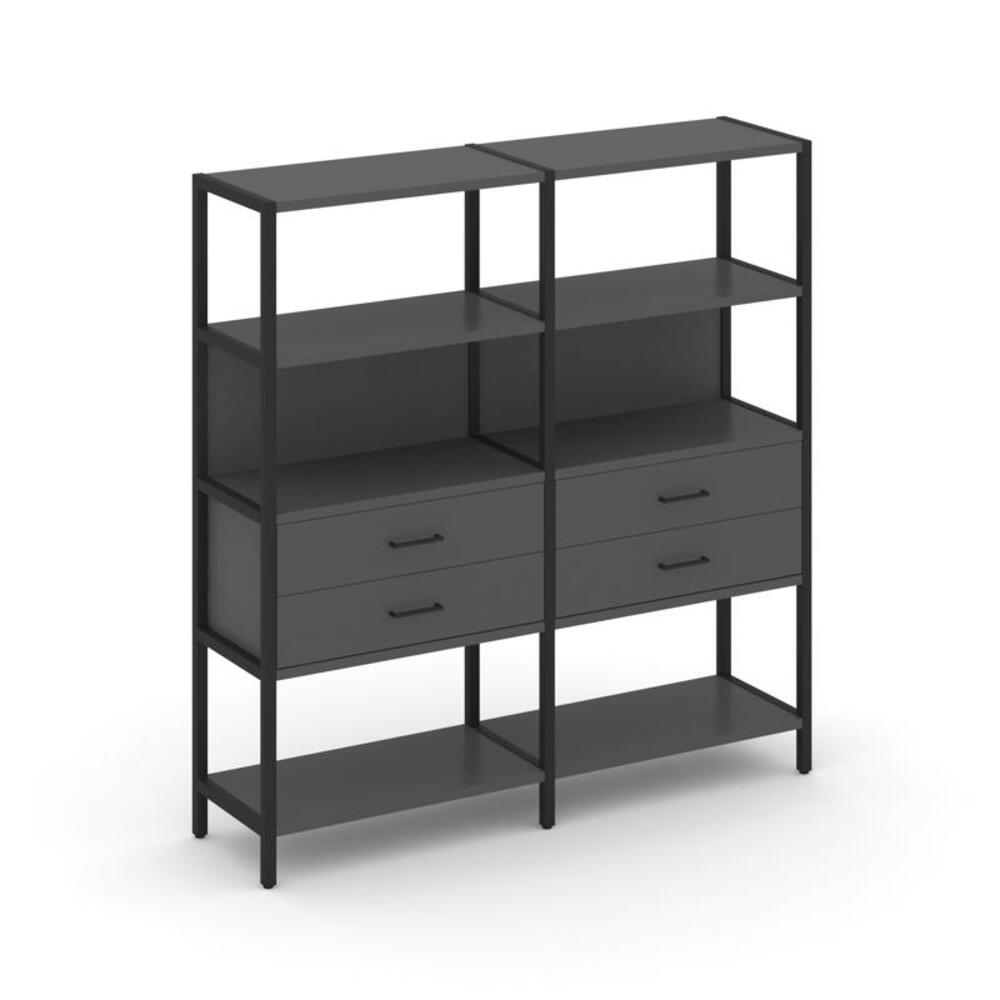 Двухсекционный стеллаж четырехярусный с ящиками