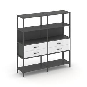 Двухсекционный стеллаж четырехярусный с ящиками