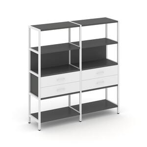 Двухсекционный стеллаж четырехярусный с ящиками