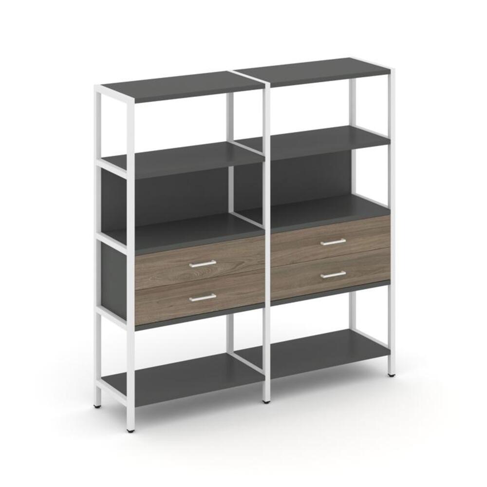 Двухсекционный стеллаж четырехярусный с ящиками