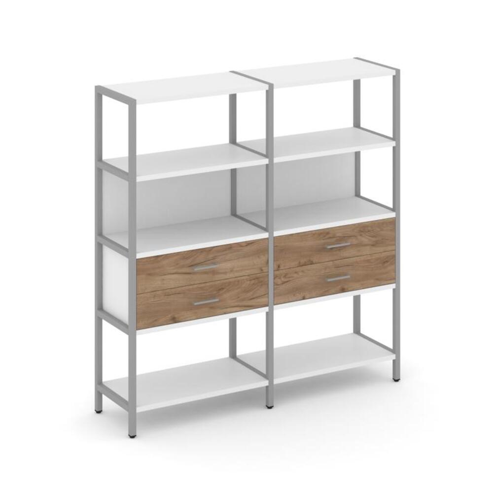 Двухсекционный стеллаж четырехярусный с ящиками