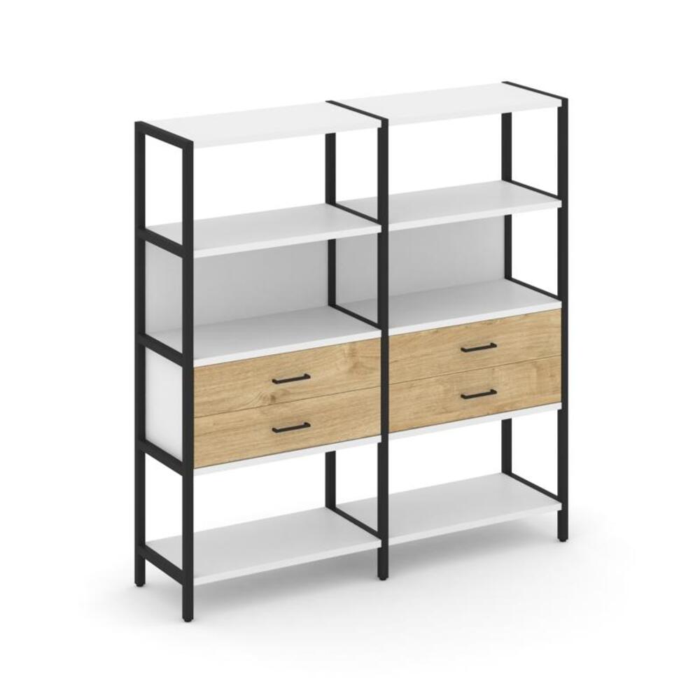 Двухсекционный стеллаж четырехярусный с ящиками