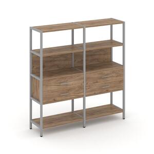 Двухсекционный стеллаж четырехярусный с ящиками