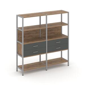 Двухсекционный стеллаж четырехярусный с ящиками