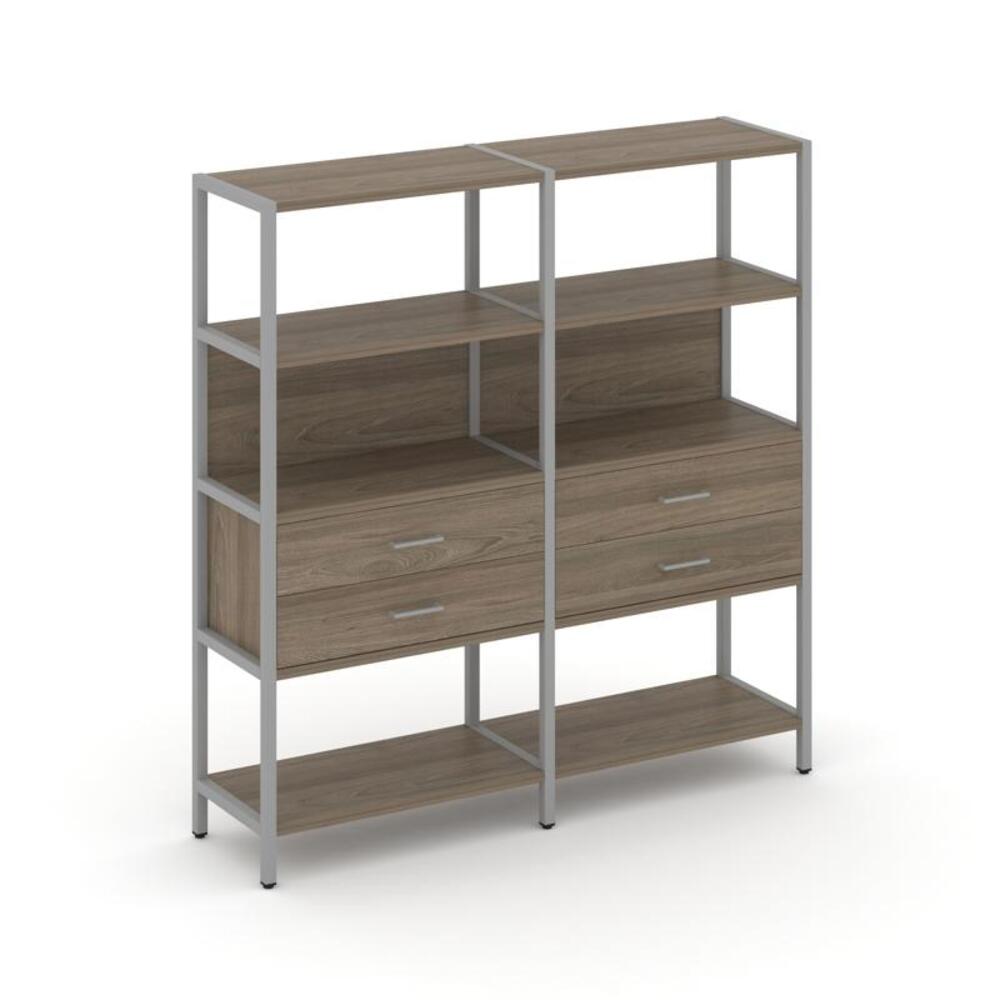 Двухсекционный стеллаж четырехярусный с ящиками