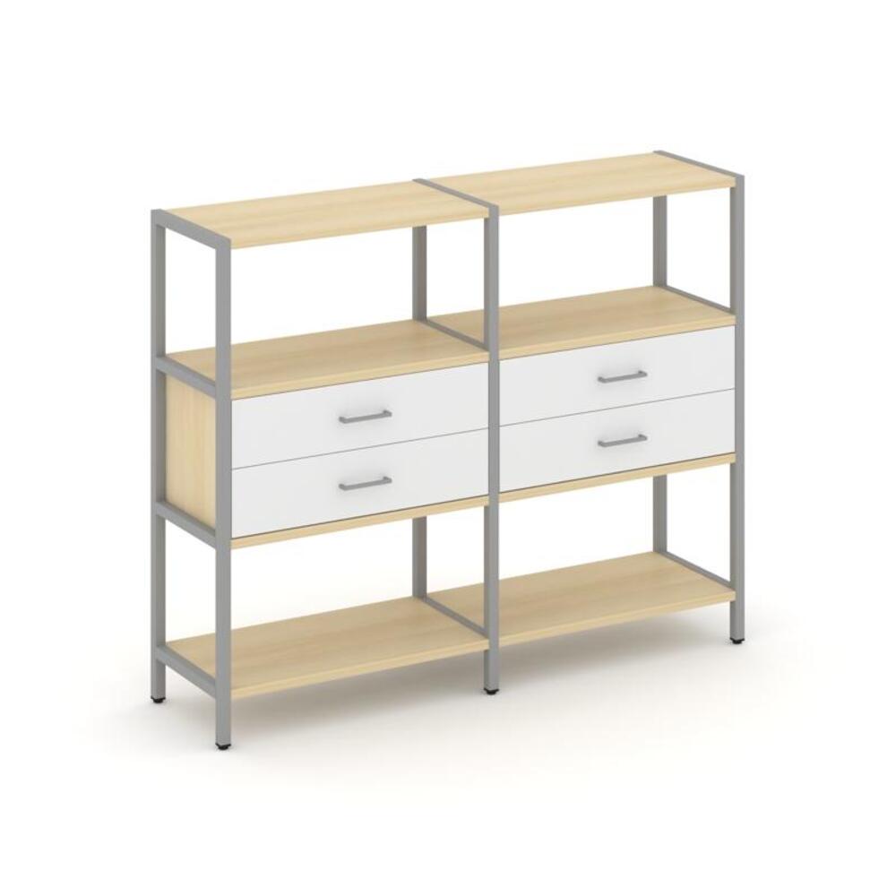 Двухсекционный стеллаж трехярусный с ящиками