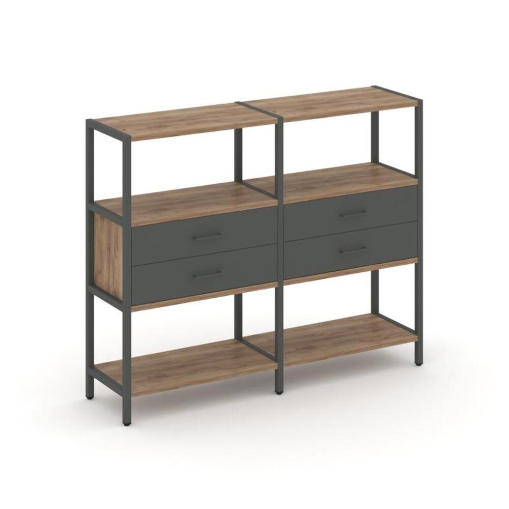 Двухсекционный стеллаж трехярусный с ящиками