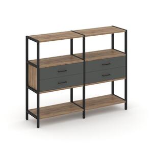 Двухсекционный стеллаж трехярусный с ящиками