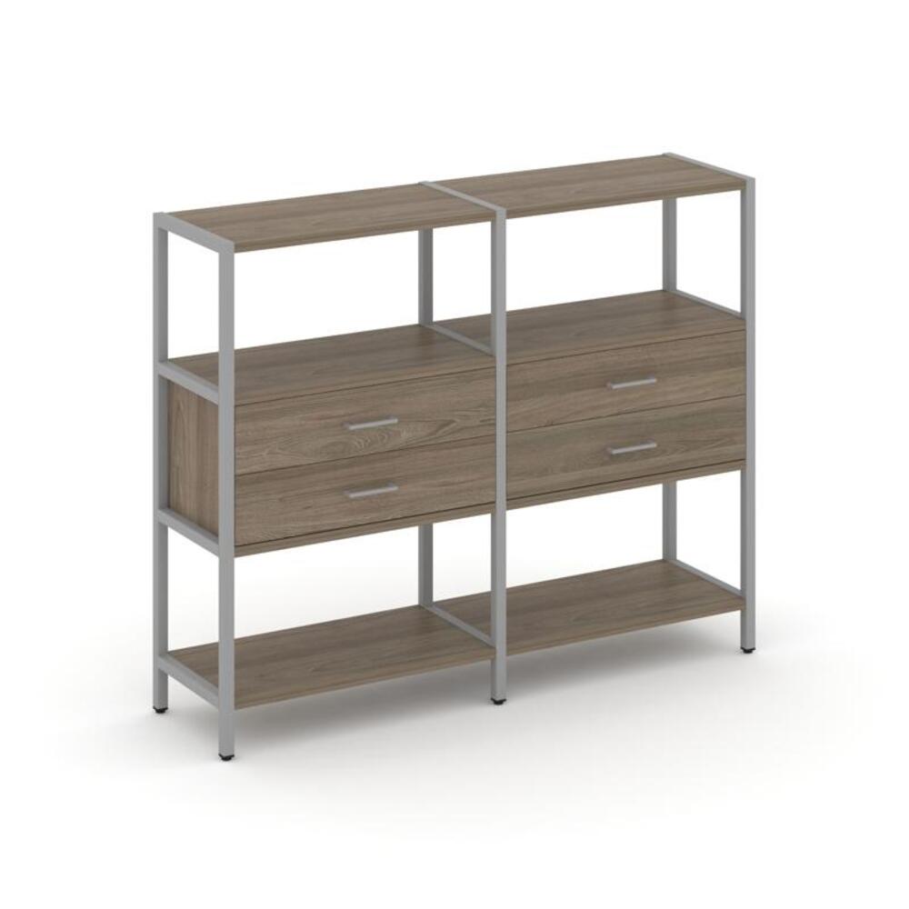 Двухсекционный стеллаж трехярусный с ящиками