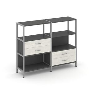 Двухсекционный стеллаж трехярусный с ящиками