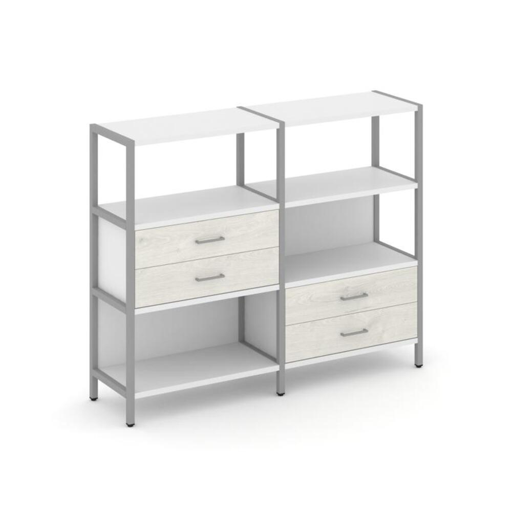 Двухсекционный стеллаж трехярусный с ящиками