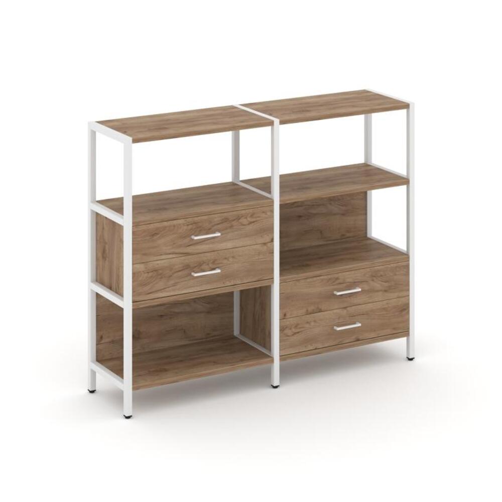 Двухсекционный стеллаж трехярусный с ящиками