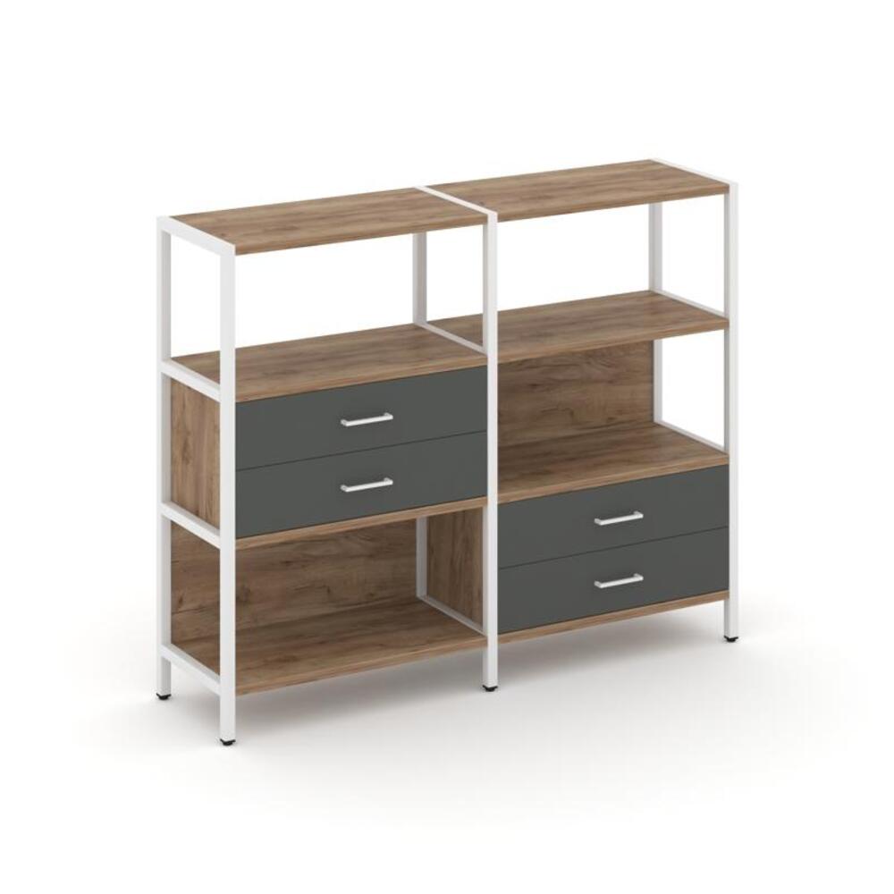 Двухсекционный стеллаж трехярусный с ящиками