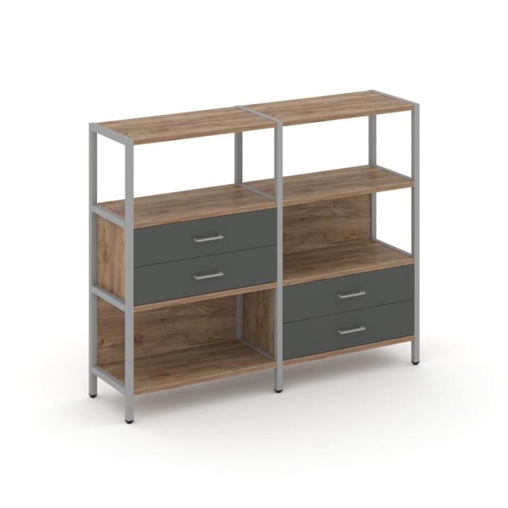 Двухсекционный стеллаж трехярусный с ящиками