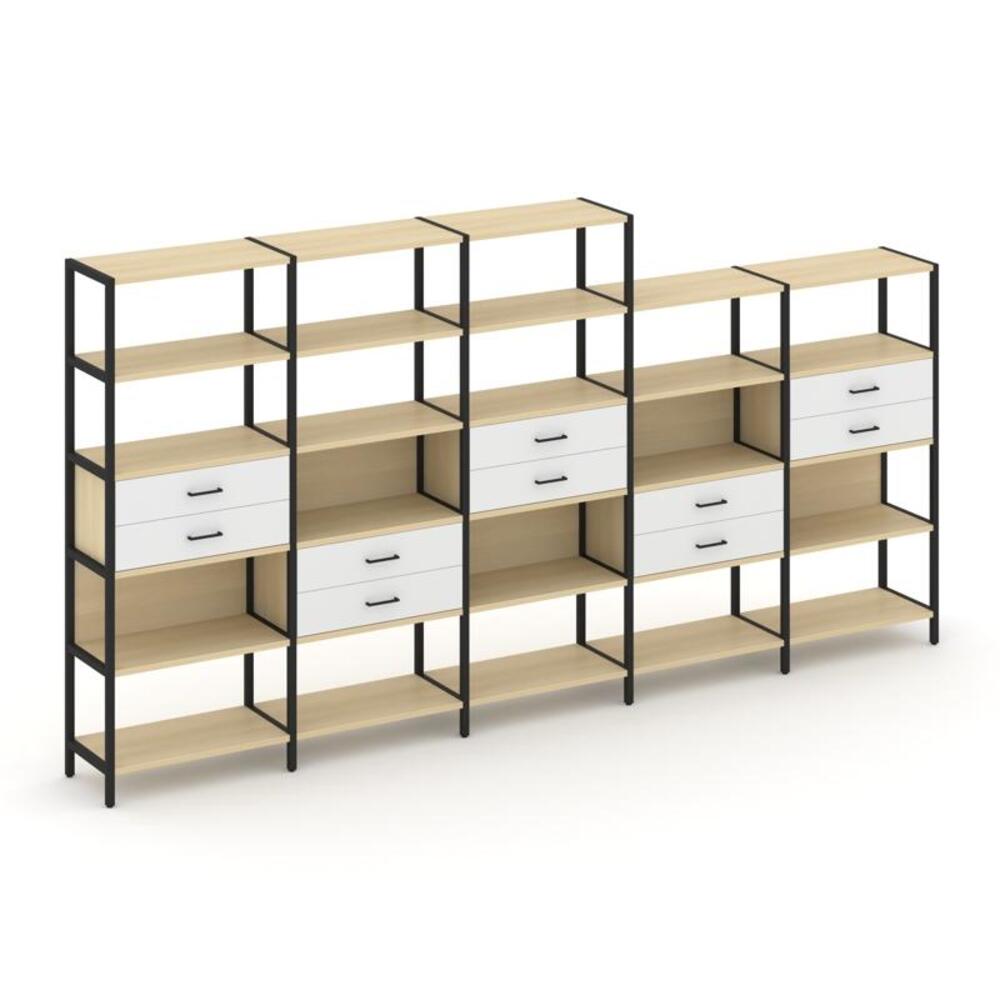 Пятисекционный стеллаж пятиярусный с ящиками