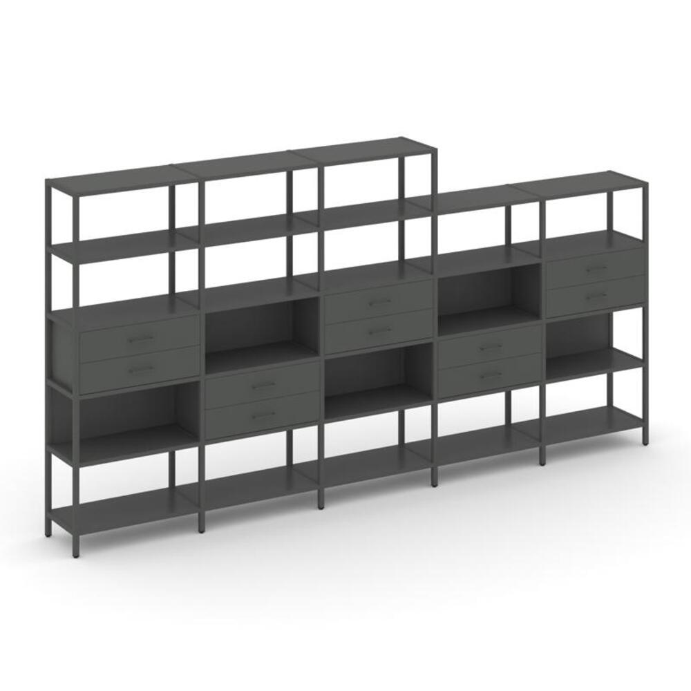 Пятисекционный стеллаж пятиярусный с ящиками