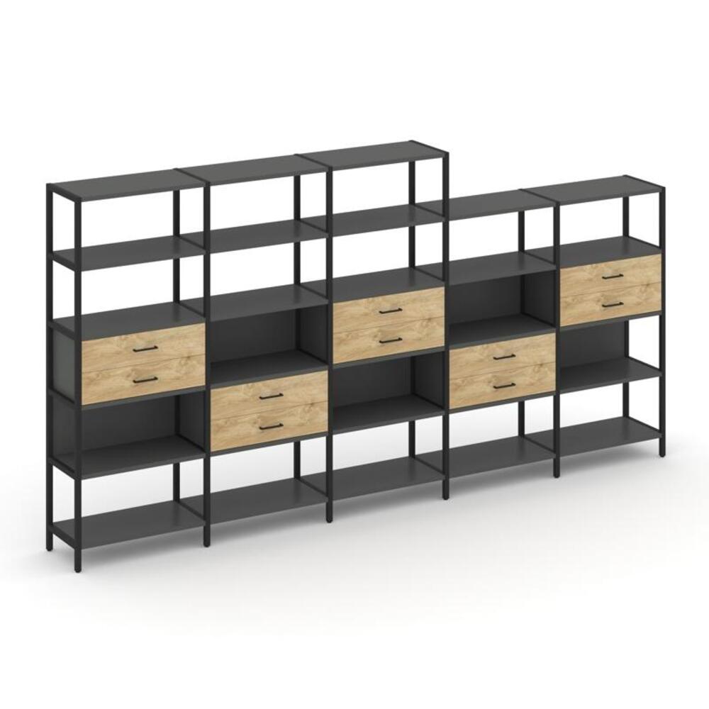 Пятисекционный стеллаж пятиярусный с ящиками