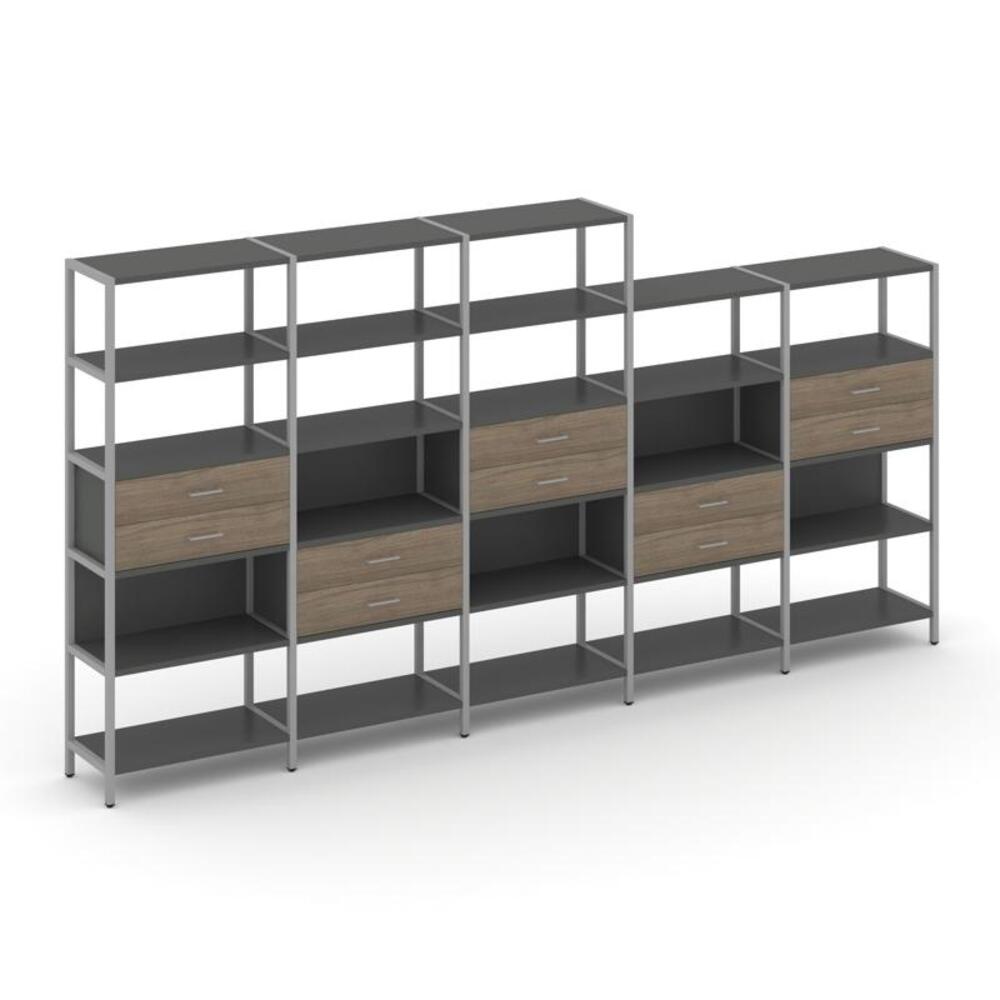 Пятисекционный стеллаж пятиярусный с ящиками