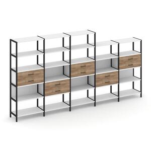 Пятисекционный стеллаж пятиярусный с ящиками