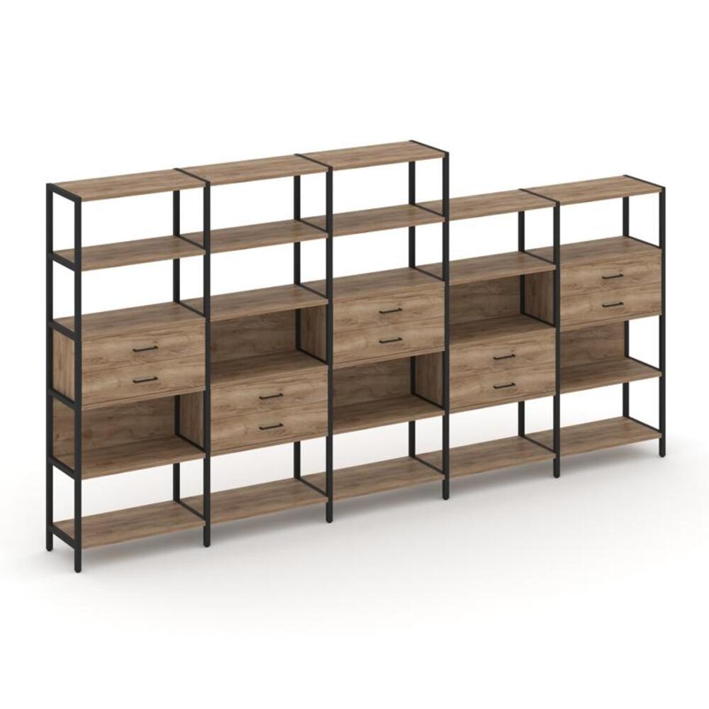 Пятисекционный стеллаж пятиярусный с ящиками