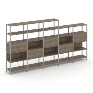 Пятисекционный стеллаж пятиярусный с ящиками