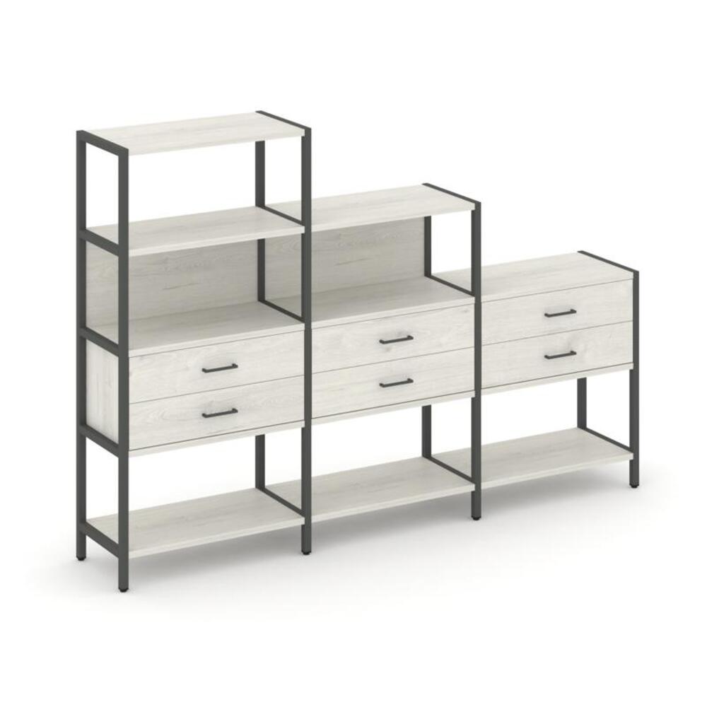 Трехсекционный стеллаж четырех/трех/двухярусный с ящиками