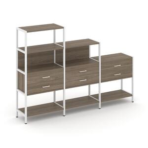 Трехсекционный стеллаж четырех/трех/двухярусный с ящиками