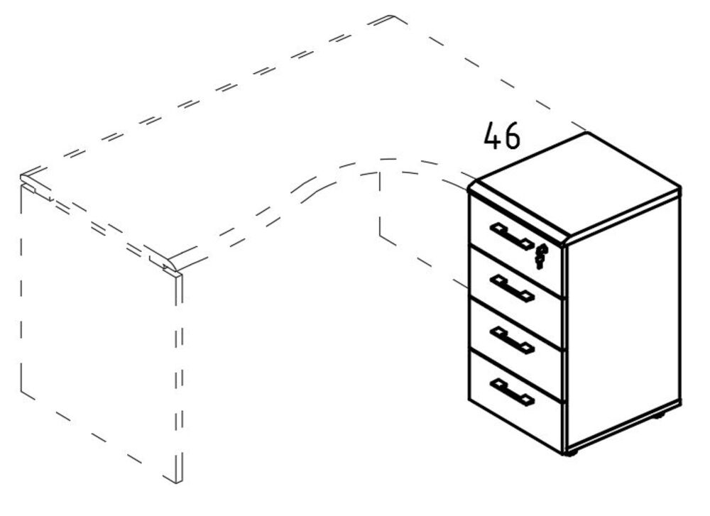 Тумба 4 ящика приставная с замком