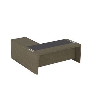 Стол для руководителя правый с кожаным бюваром, приставкой на малой тумбе и фронтальной панелью